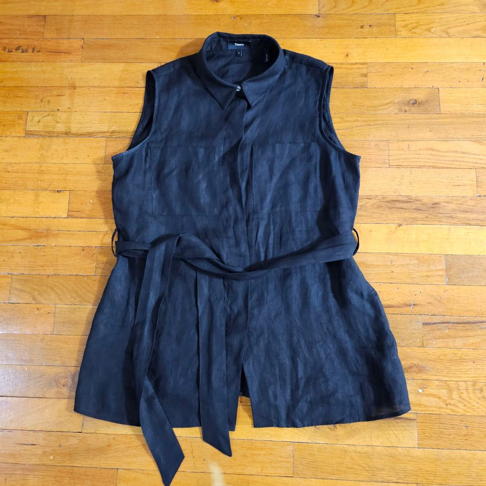 Theory Black Hemp Sleeveless Top Women's Large